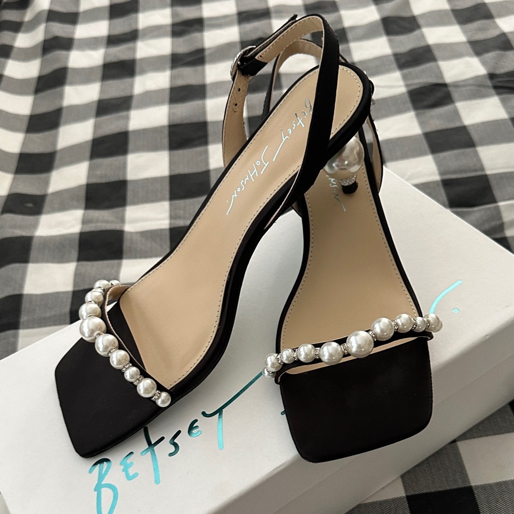 Betsey Johnson Black Heels with Pearl Accents